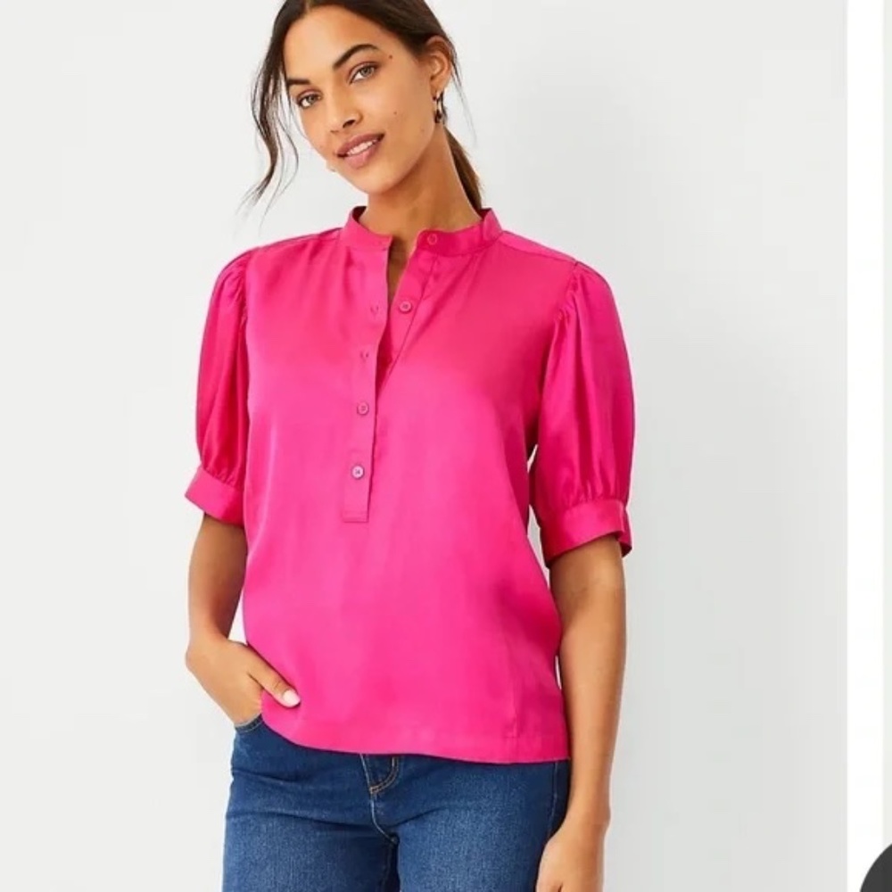 NWOT Razzle Dazzle Pink Button Front Placket 3/4 Sleeve Top Blouse XXL